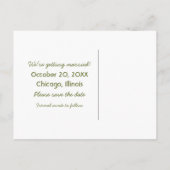 Trendy Grunge Save the Date Postcard, Green Ankündigungspostkarte (Rückseite)