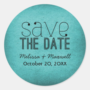 Trendy Grunge Save the Date Stickers, Aquamarin Runder Aufkleber