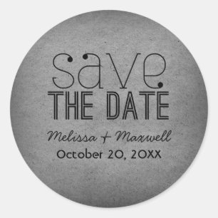 Trendy Grunge Save the Date Stickers, Grau Runder Aufkleber