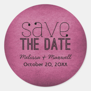 Trendy Grunge Save the Date Stickers, Pink Runder Aufkleber