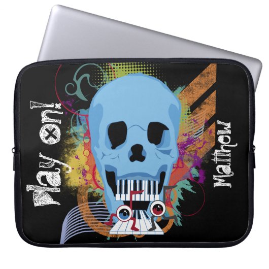 Trendy Grunge Skull Piano Musik Laptop Schläfchen Laptopschutzhülle (Vorderseite)