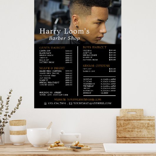 Trendy Hair Cut, Men Barbers Price List Poster (Küche)
