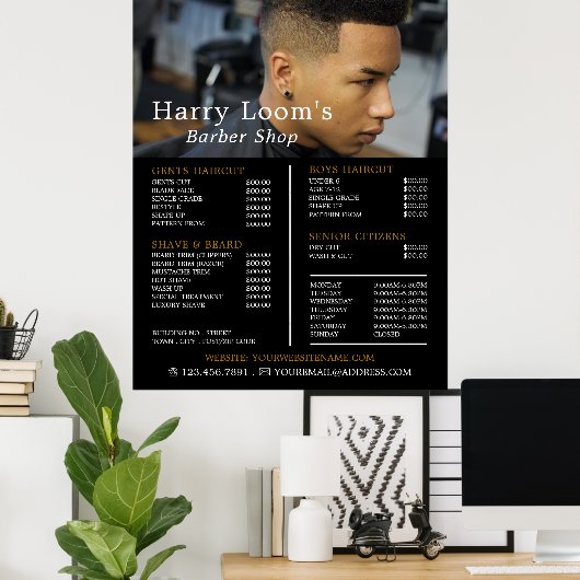 Trendy Hair Cut, Men Barbers Price List Poster (Heimbüro)