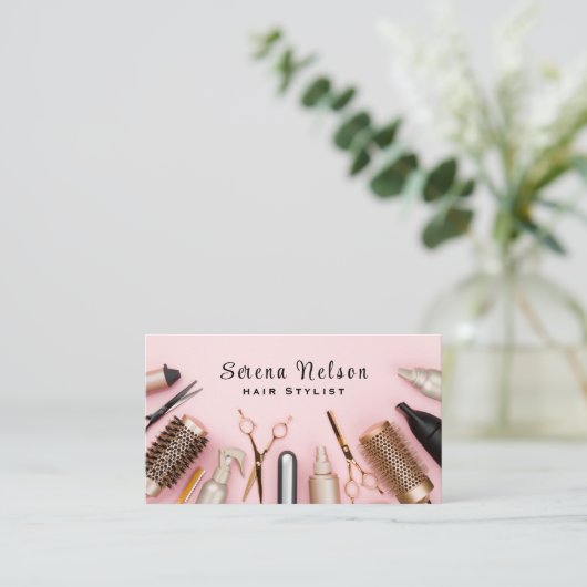 Trendy Hair Stylist Salon Tools Beauty Visitenkarte (Stehend Vorderseite)