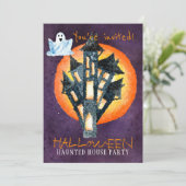 Trendy Halloween Aquarell Spuk Party Einladung (Stehend Vorderseite)