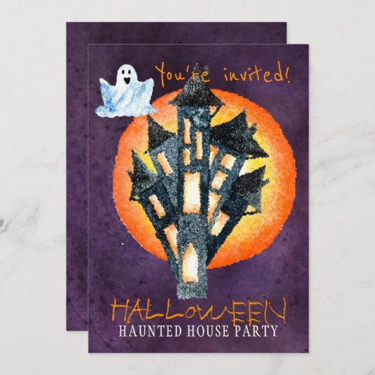 Trendy Halloween Aquarell Spuk Party Einladung (Vorne/Hinten)