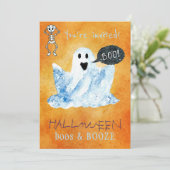 Trendy Halloween Aquarellghost boos Boost Party Einladung (Stehend Vorderseite)