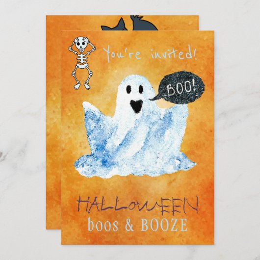 Trendy Halloween Aquarellghost boos Boost Party Einladung (Vorne/Hinten)
