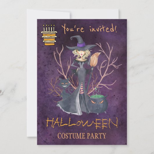 Trendy Halloween Aquarellwitscher-Party Einladung (Vorderseite)