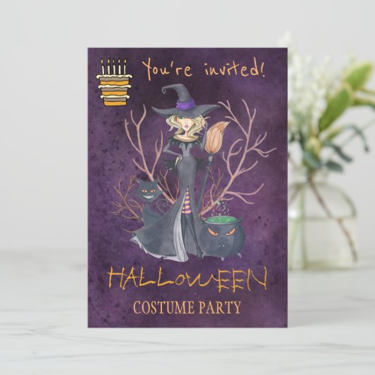 Trendy Halloween Aquarellwitscher-Party Einladung (Stehend Vorderseite)