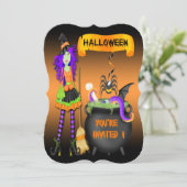 Trendy Halloween Hexe Cauldron Bracket Style Invi Einladung (Stehend Vorderseite)