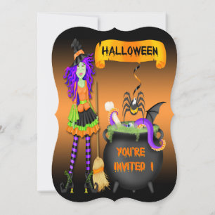 Trendy Halloween Hexe Cauldron Bracket Style Invi Einladung
