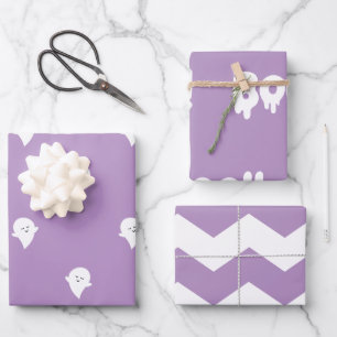 Trendy Halloween Niedlich Pastel Lila Boo Ghost 3 Geschenkpapier Set