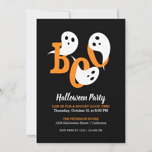 Trendy Halloween-Party Boo Ghosts Black Einladung (Vorderseite)