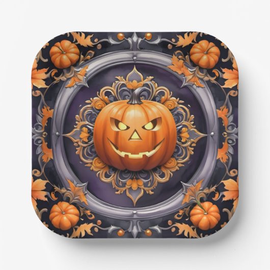 Trendy Halloween Pumpkin Autumn Collection Pappteller (Vorderseite)