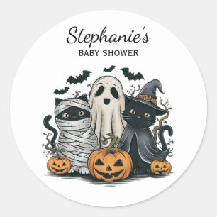 Trendy Halloween Pumpkin Ghost Cat Baby Shower Runder Aufkleber