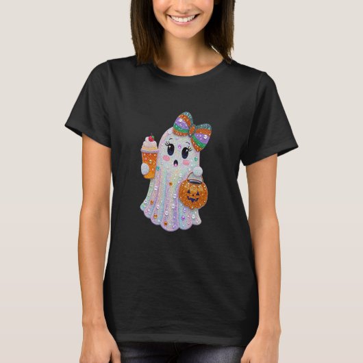 Trendy Halloween Rhinestones Ghost T-Shirt (Vorderseite)