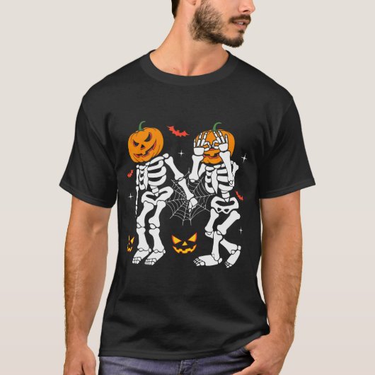 Trendy Halloween Skeleton Griddy Dance Pumpkin T-Shirt (Vorderseite)
