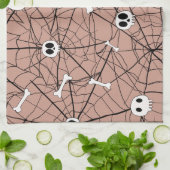Trendy Halloween Skulls , Knochen und Web Geschirrtuch (Gefaltet)