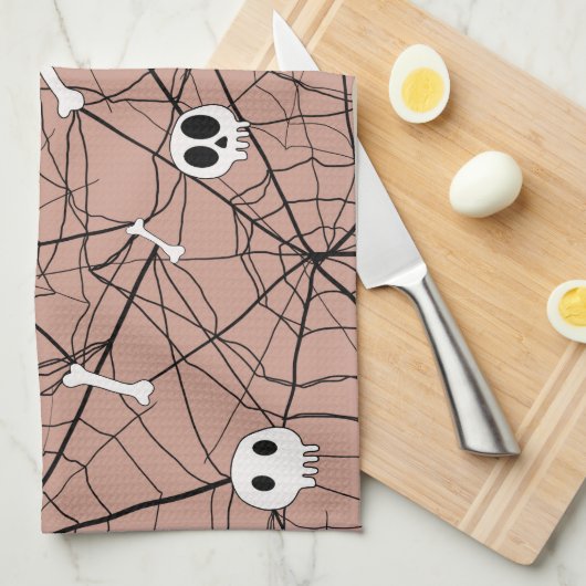 Trendy Halloween Skulls , Knochen und Web Geschirrtuch (Viertel Falte)