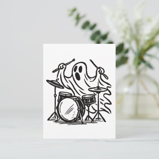Trendy Halloween Spooky boo ghost Playing Drums Postkarte (Stehend Vorderseite)