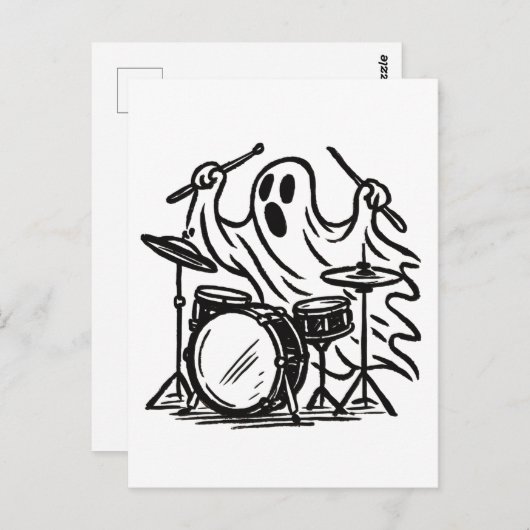 Trendy Halloween Spooky boo ghost Playing Drums Postkarte (Vorne/Hinten)