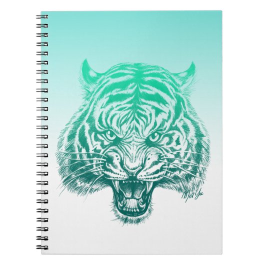 Trendy Hand Drawing Aquamarin Green Tiger School N Notizblock (Vorderseite)