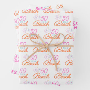 Trendy Hand Drawn 50. Strand Geburtstag Geschenkpapier Set