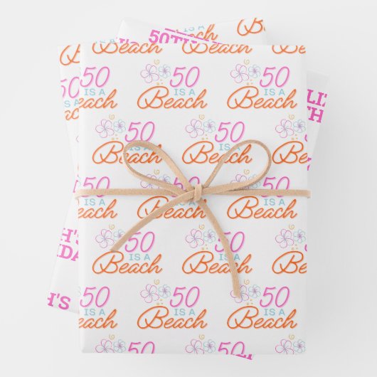Trendy Hand Drawn 50. Strand Geburtstag Geschenkpapier Set (Beispiel)