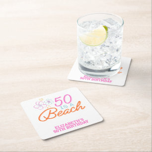 Trendy Hand Drawn 50. Strand Geburtstag Rechteckiger Pappuntersetzer