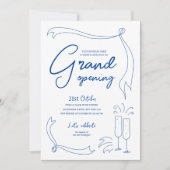 Trendy Hand Drawn Blue Business Logo Grand Opening Einladung (Vorderseite)