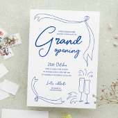 Trendy Hand Drawn Blue Business Logo Grand Opening Einladung