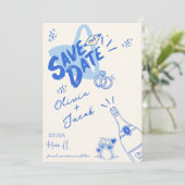 Trendy Hand Drawn Blue Scribble Fun Save the Date Einladung (Stehend Vorderseite)
