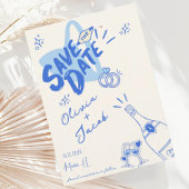 Trendy Hand Drawn Blue Scribble Fun Save the Date Einladung