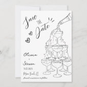Trendy Hand Drawn Champagner Tower Save the Date Einladung (Vorderseite)