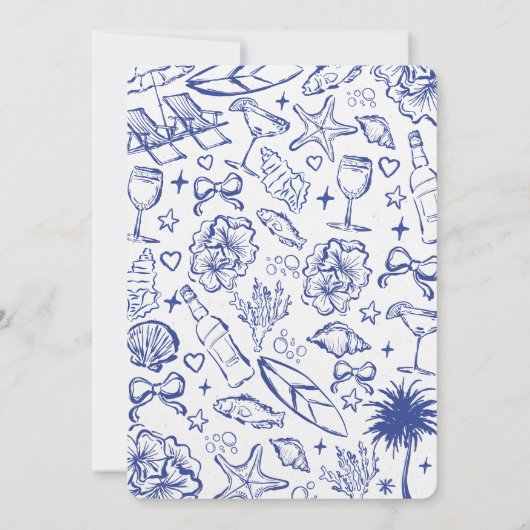 Trendy Hand Drawn Doodle 40 ist ein Strand Geburts Einladung (Rückseite)