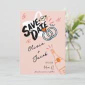 Trendy Hand Drawn Peach Scribble Fun Save the Date Einladung (Stehend Vorderseite)