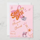 Trendy Hand Drawn Pink Scribble Fun Save the Date Einladung (Vorderseite)