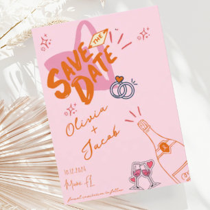 Trendy Hand Drawn Pink Scribble Fun Save the Date Einladung