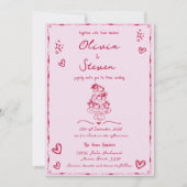 Trendy Hand Drawn Quirky Scribble Red Wedding Einladung (Vorderseite)