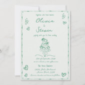 Trendy Hand Drawn Quirky Scribble Sage Wedding Einladung (Vorderseite)