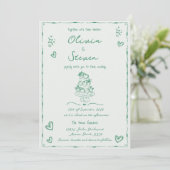 Trendy Hand Drawn Quirky Scribble Sage Wedding Einladung (Stehend Vorderseite)