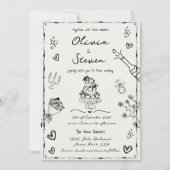 Trendy Hand Drawn Quirky Scribble Wedding Einladung (Vorderseite)