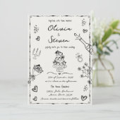 Trendy Hand Drawn Quirky Scribble Wedding Einladung (Stehend Vorderseite)