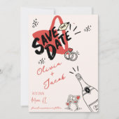 Trendy Hand Drawn Red Scribble Fun Save the Date Einladung (Vorderseite)