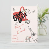 Trendy Hand Drawn Red Scribble Fun Save the Date Einladung (Stehend Vorderseite)