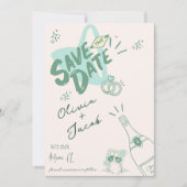 Trendy Hand Drawn Sage Scribble Fun Save the Date Einladung (Vorderseite)
