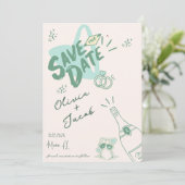 Trendy Hand Drawn Sage Scribble Fun Save the Date Einladung (Stehend Vorderseite)