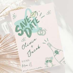 Trendy Hand Drawn Sage Scribble Fun Save the Date Einladung