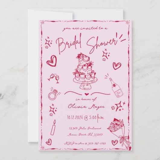 Trendy Hand Drawn Scribble Fun Brautparty Einladung (Vorderseite)